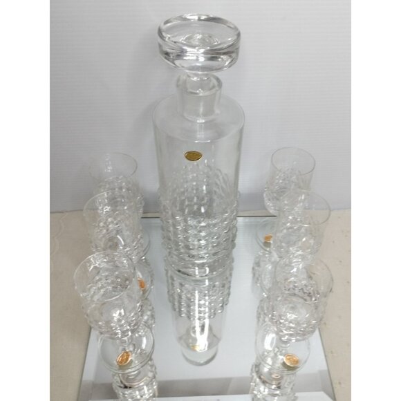 Crystal Decanter & 6 Glasses Whiskey Bourbon Crystal Poland Original Sticker MCM - Picture 2 of 16